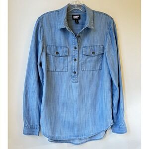 Lands' End Chambray Popover Small Blue Coastal Beach Vacation Casual